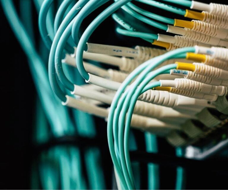 Fibre optic patch cables terminating into a rack mounted switch